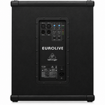 Rear panel of the Behringer Eurolive B1800XP active subwoofer showing its control and connection panel.