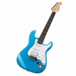 Rockdale Acadia HSS Blue Metallic electric guitar, 45-degree angled view