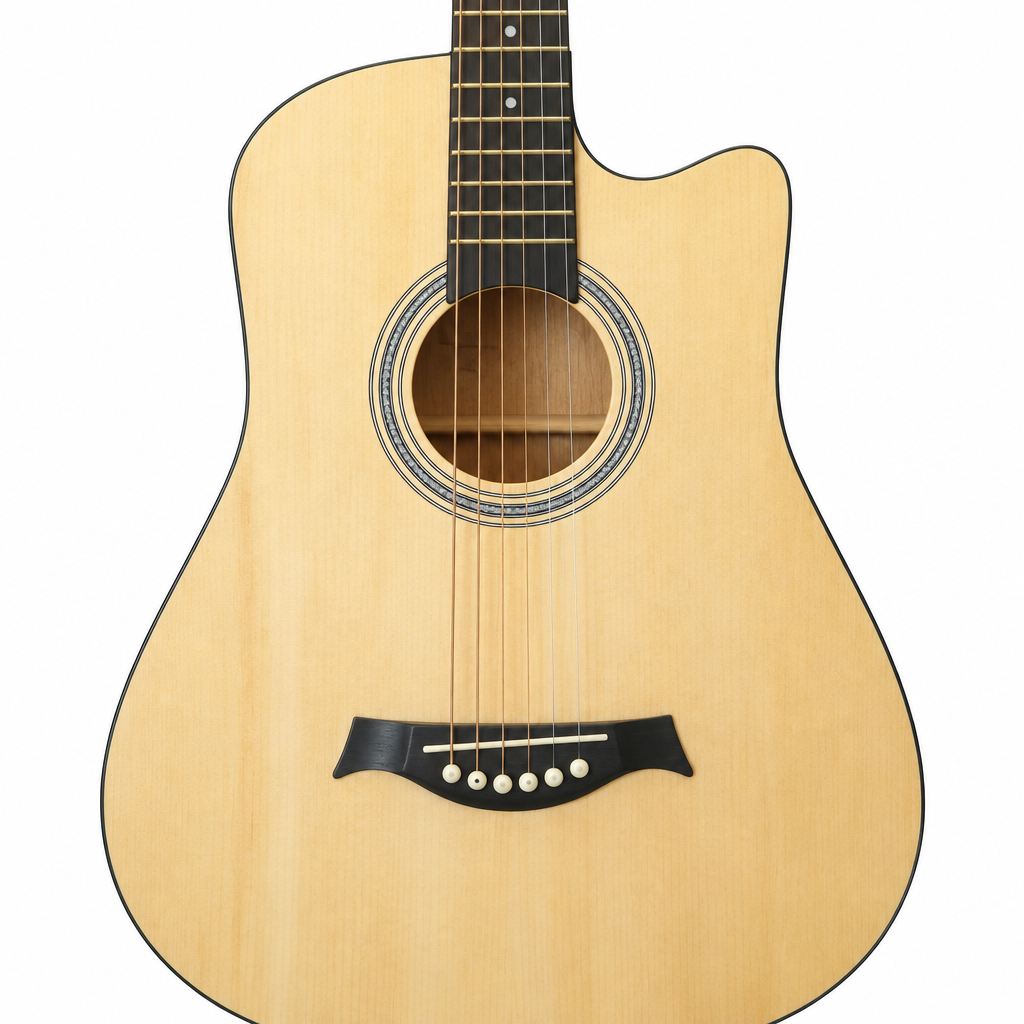 Fenlin Chinese acoustic guitar, soundhole rosette and bridge detail