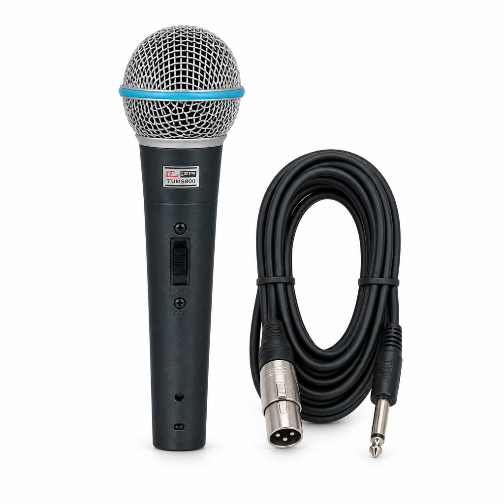 Tolaye TUM5800 wired dynamic microphone with 5 m cable, front view