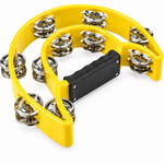 Close-up of Teniniyu yellow tambourine grip and double-row metal jingles