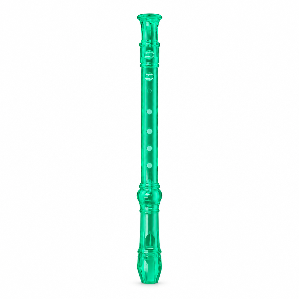 Green Chinese soprano recorder, full front view without branding