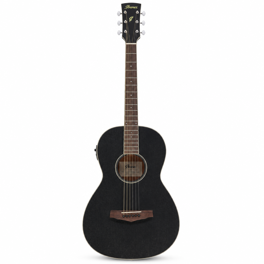 Ibanez PN14MHE-WK Weathered Black Open Pore parlor acoustic-electric guitar, front view