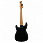 Rear view of the black Rockdale Charger HT HH electric guitar with maple neck