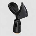 Unbranded A8 microphone holder shown from the front with its black cradle, adjustment joint, and threaded mounting connection