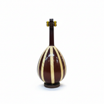 13cm oud decorative replica shown from the back with striped brown-and-cream body, miniature neck, tuning pegs, and base on a white background
