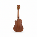 Unbranded 23-inch concert ukulele XU23-2 shown upright from the back with its natural wood finish on a white background