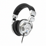 Close detail of the Behringer HPX2000 earcup, swivel hinge, cushion, branding, and cable connection on a white background