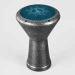 Three-quarter side view of the Egyptian aluminum darbuka showing the shell profile and drumhead.