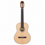 Front view of the natural Rockdale Classic C1 full-size classical guitar