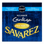 Close-up of the Savarez Alliance Cantiga Premium 510AJP bass guitar strings package front label