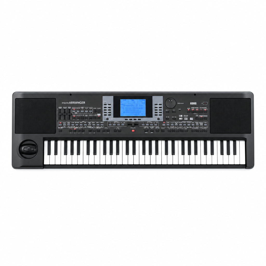 Straight-on front view of the Korg microARRANGER 61-key keyboard