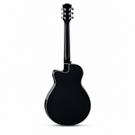 Straight back view of the Smiger GA-H10-BK black acoustic guitar preserving its original cutaway body, back, neck, headstock, and tuning machines