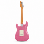 Straight back view of the Smiger L-G2-i3 MSP pink glitter electric guitar preserving its exact body, back, neck, headstock, and tuning machines