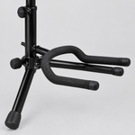 Close detail of the unbranded J-31 guitar stand padded support arms, adjustment knobs, center post, and rubber foot