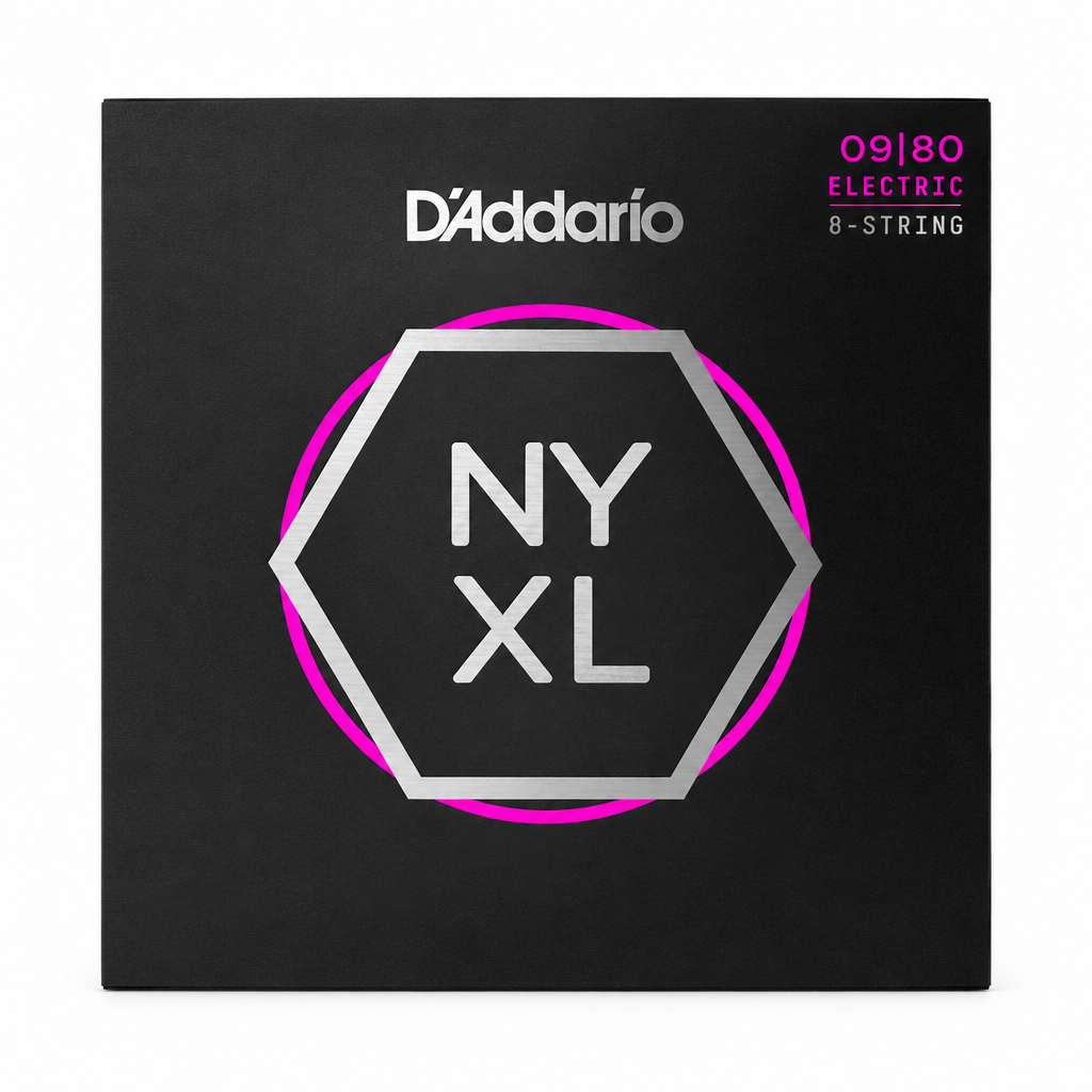 Front view of the D'Addario NYXL0980 8-string electric guitar strings package, 09–80 Super Light.
