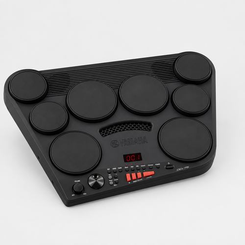 Front-right three-quarter view of the Yamaha DD-75 mini electronic drum kit.