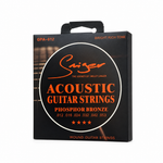 Smiger GPA-012 acoustic guitar strings package, exact original black and orange color preserved, three-quarter angled view with external stickers and labels removed