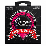 Close-up of the Smiger GSE-009 nickel wound electric guitar strings package showing the original .009-.042 gauge and package specifications