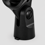 Close detail of the unbranded A7 microphone holder adjustment joint, screw, side slot, and mounting base