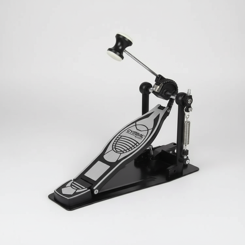 One Cymbal G610 black single drum pedal shown in a three-quarter diagonal view with its pedal board, beater, spring, frame, and hardware