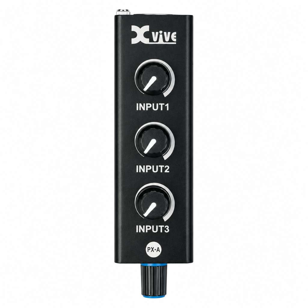 Straight-on front view of the Xvive PX personal in-ear monitor amplifier