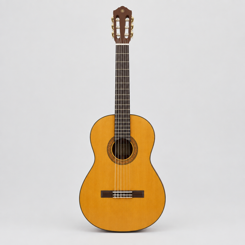 Straight-on full front view of the Yamaha C70 full-size classical guitar with nylon strings.