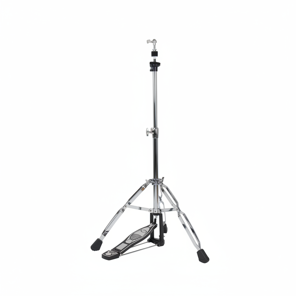 One Cymbal G510 cymbal stand shown from the front with its tripod base, hardware, and integrated pedal at the lower end