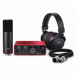 Focusrite Scarlett Solo Studio 4th Gen bundle with Scarlett Solo interface, CM25 MkIII microphone, SH-450 headphones and XLR cable.