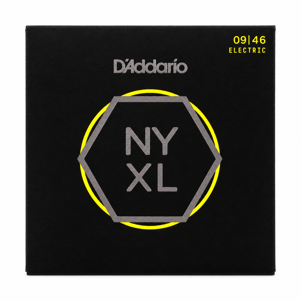 Front view of the D'Addario NYXL0946 electric guitar strings package, 09–46 gauge.