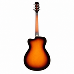 Straight back view of the Carpe 38-inch sunburst acoustic guitar showing its sunburst finish, body, back, neck, and headstock