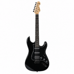 Front view of the black Rockdale Acadia HSS electric guitar, model A208986