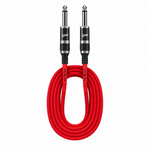 Straight rear view of the Luxars LCB-3A 3-meter red instrument cable showing its coiled cable jacket and matching plugs