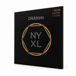 45-degree side view of the D'Addario NYXL1059 7-string electric guitar strings package, 10–59 gauge.