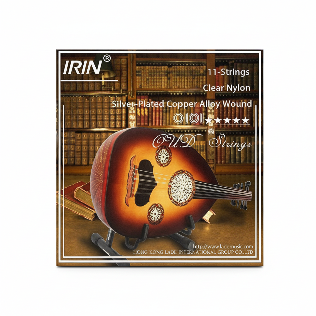 IRIN Oud Strings Model 0101 package shown straight-on on a clean white background with the original printed branding and product details preserved