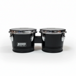 One Power Beat BG27BK bongo drum set with two connected black metal-shell drums shown from the front