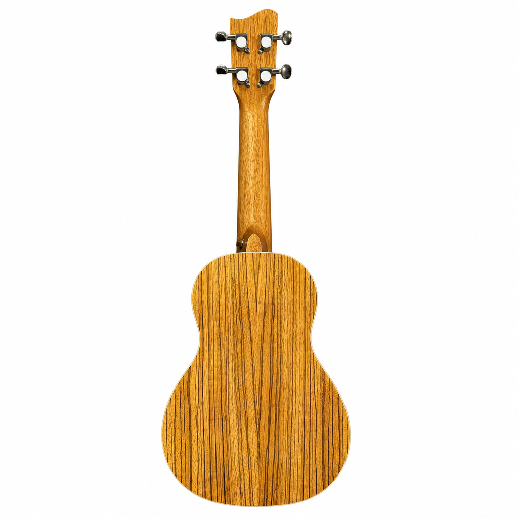 Grape GKS-65 21-inch soprano ukulele, straight back view showing the natural wood-brown finish