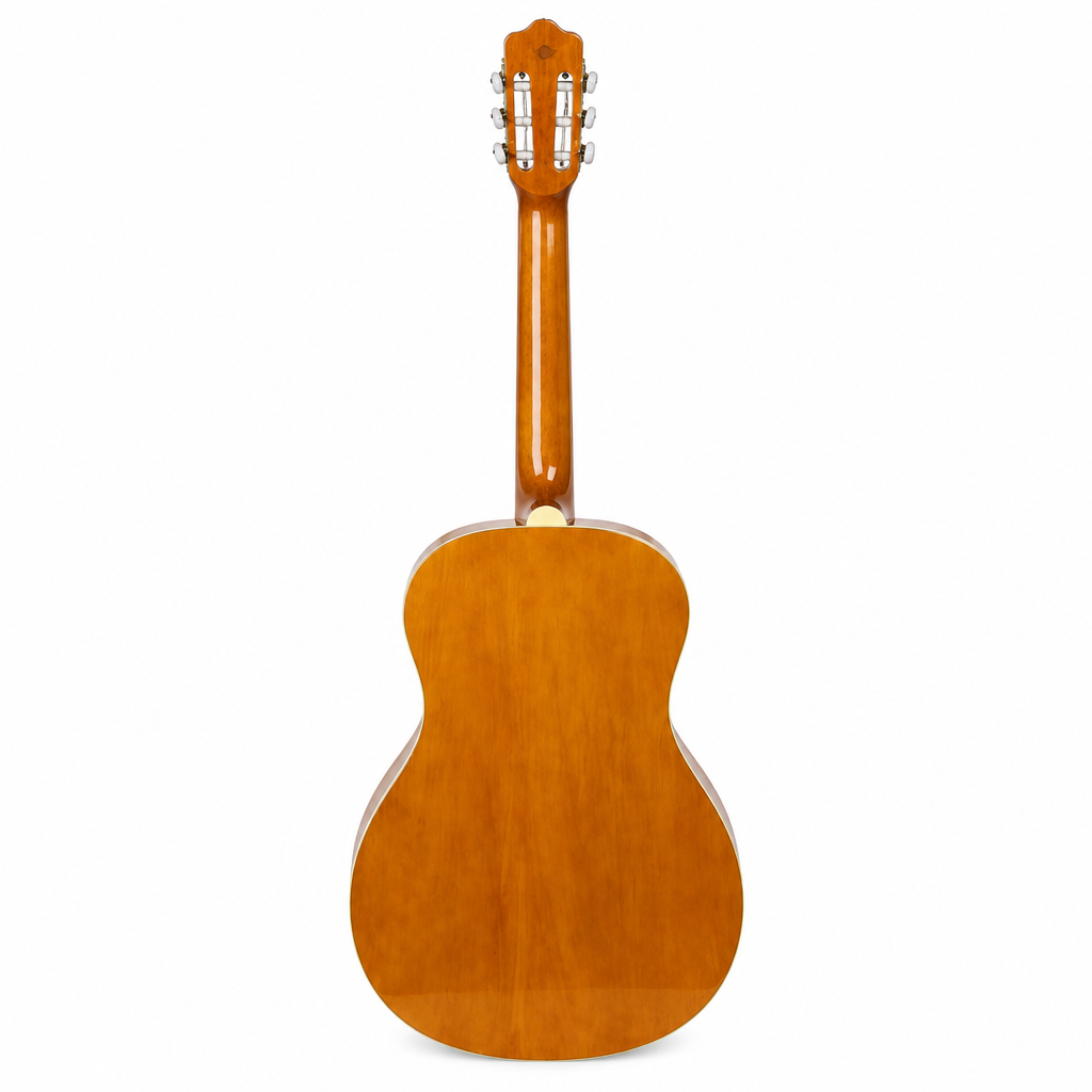 Grape 38-inch natural acoustic guitar, straight back view showing the natural wood finish