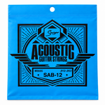 Close-up of the Smiger SAB-12 brass acoustic guitar strings package showing the original .012-.053 gauge and package specifications