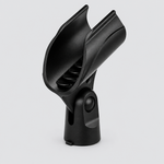 Unbranded A7 microphone holder shown from a three-quarter angle with its black cradle, adjustment joint, and mounting base