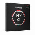 45-degree side view of the D'Addario NYXL1074 8-string electric guitar strings package, 10–74 gauge.