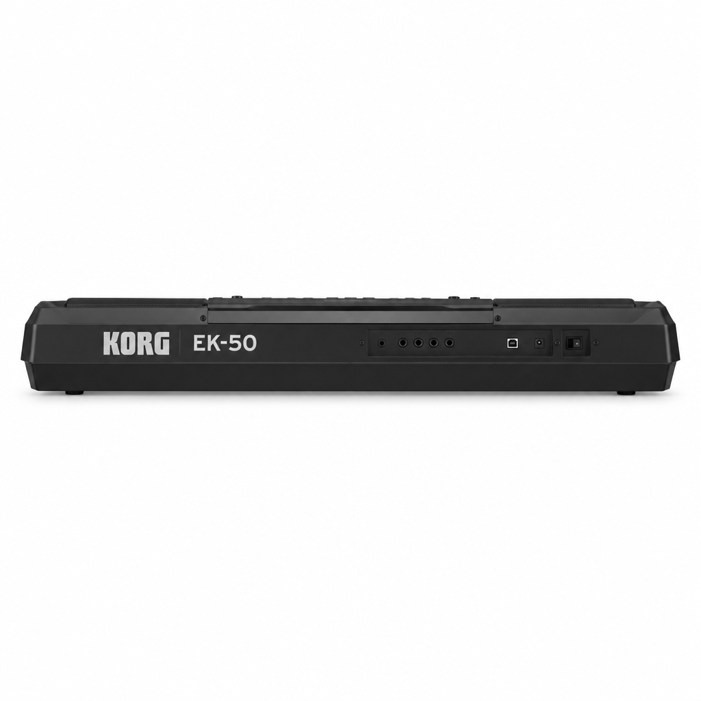 Rear view of the Korg EK-50 arranger keyboard.