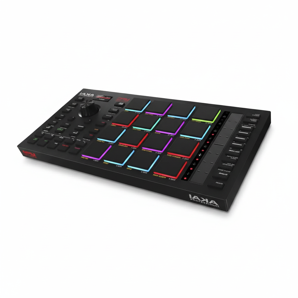 Akai Professional MPC Studio black music production controller shown at an angled view with 16 performance pads, buttons, and controls on a white background