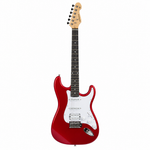 Front view of the red metallic Rockdale Acadia HSS electric guitar, model A208989