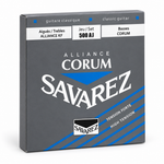 Savarez Alliance Corum 500AJ high tension classical guitar strings package, angled view