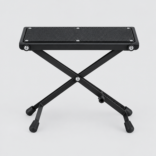 Unbranded J-46 foldable guitar footrest shown from the front with a textured top platform and rubber feet