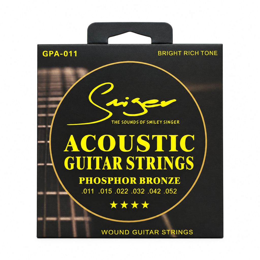 Smiger GPA-011 .011-.052 phosphor bronze acoustic guitar strings package, full front view with original manufacturer packaging and no external stickers or labels