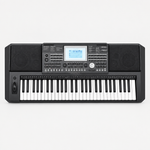 Full front view of the Medeli A810 61-key arranger keyboard with its control panel and speakers.