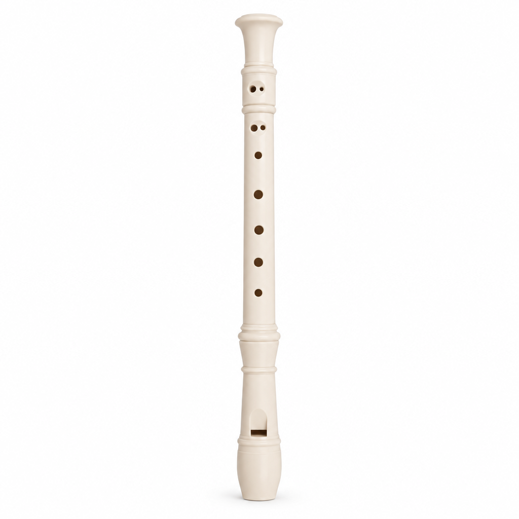 Yamaha YRS-24B white soprano recorder, full front view