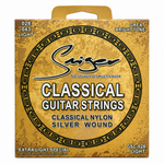 Close-up of the Smiger GSC-028 classical nylon guitar strings package showing the original .028-.043 gauge and package specifications